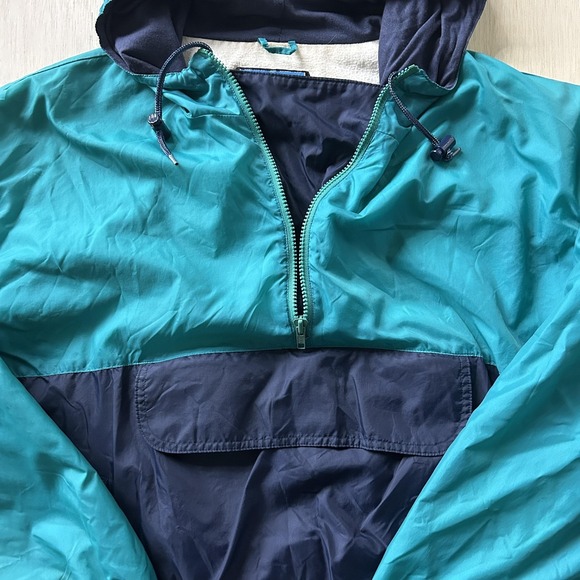 VTG Black Ice Jacket Mens Large Green Nylon Hooded 1/4 Zip Pullover Lined Anorak - Picture 3 of 7